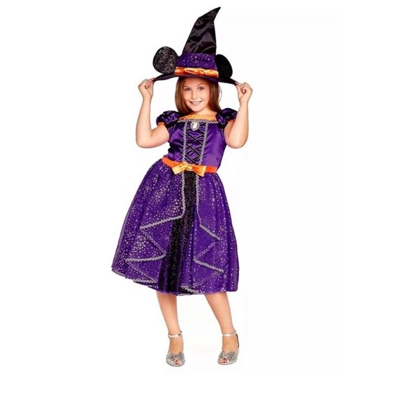 NEW! Minnie Mouse Disney Witch Halloween Dress Cosplay Costume Purple SZ 9-10 Y - Picture 2 of 10